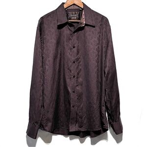 ZAGIRI Chocolate Brown Jacquard Damask Baroque Dress Shirt 2XL